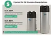 Marketing image showing two water heat pumps with cost information and usage details. Produktbild-Vorschau