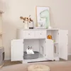 A white cabinet designed to house a cat litter box, with a cat inside. Produktbild-Vorschau