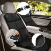 A black seat cover is shown on a car seat, with close-up insets highlighting features like a buckle and a hand pressing on the seat. Anteprima dell’immagine prodotto
