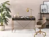 A modern home office setup with a marble desk, chair, and plant. Voir les images du produit