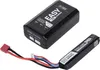 A black LiPo battery charger and a black LiPo battery are shown on a white background. Podgląd zdjęcia produktu