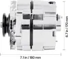 A chrome-plated automotive alternator is shown from the side, with measurement indicators. Anteprima dell’immagine prodotto