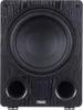 A front view of a black subwoofer with a wood grain finish. Anteprima dell’immagine prodotto