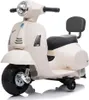 A white children's electric scooter designed to look like a Vespa. Podgląd zdjęcia produktu