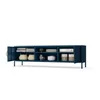 A dark blue metal TV stand with open shelves and a closed cabinet. Anteprima dell’immagine prodotto