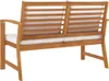 Rear view of a wooden garden bench with white cushions. Produktbild-Vorschau