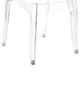 The image shows the lower part of a transparent plastic chair, focusing on its legs and feet. Produktbild-Vorschau