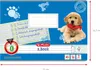 A notebook cover with a puppy illustration and educational writing lines. Produktbild-Vorschau