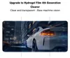 A white car driving at night on a city street, with a split image effect showing the car's rear. Produktbild-Vorschau