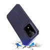 A blue phone case is shown falling onto a cracked surface, with blue arrows indicating impact. Produktbild-Vorschau