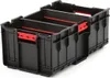 A black plastic tool box with red accents, divided into compartments. Náhled obrázku produktu