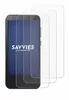 A smartphone screen protector is shown with the brand name SAVVIES and the tagline SMART PROTECTION. Three clear screen protectors are layered on top of each other, with one partially covering the phone screen. Produktbild-Vorschau