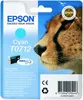 The image shows the packaging of an Epson T0712 cyan ink cartridge, featuring a close-up of a cheetah's face. Produktbild-Vorschau