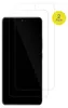 Two screen protectors are shown, one on top of the other, with a smartphone outline visible beneath them. A yellow circle with the text '2 Pack' is in the upper right corner. Produktbild-Vorschau