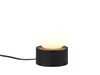 A black table lamp with a white spherical light bulb on a white background. Produktbild-Vorschau