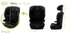 A collage of three images of a black car seat, with dimensions and branding shown. Náhled obrázku produktu