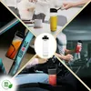 A collage showcasing a blender bottle in various settings: on a desk, attached to a bicycle, being held by a person on a treadmill, and in a car cup holder. Produktbild-Vorschau