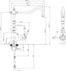 Technical drawing of a kitchen faucet with dimensions and specifications. Produktbild-Vorschau