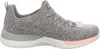 A side view of a single gray and pink sneaker. Voir les images du produit