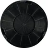 A top-down view of a black circular charcoal filter for a range hood. Voir les images du produit