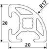 Länge 150mm - Design-Aluminiumprofil 20x20L Radius 17 B-Typ Produktbild-Vorschau 2