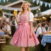 Abito dirndl da donna, modello midi, rosa ricamato, abito Anteprima dell’immagine prodotto 4