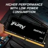 A hand holding a Kingston FURY Impact DDR4 RAM module, with text overlay about performance and power consumption. Anteprima dell’immagine prodotto