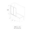 A technical drawing of a bathtub shower screen with dimensions and a table of measurements. Produktbild-Vorschau