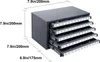 A gray metal organizer with five drawers, each labeled, is shown with dimensions indicated by lines and text. Podgląd zdjęcia produktu
