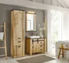A modern bathroom with a rustic wooden vanity set and a tall cabinet. Produktbild-Vorschau