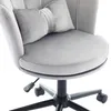 A close-up view of a gray office chair with a small pillow. Produktbild-Vorschau