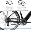 Close-up view of the rear derailleur and chain of a bicycle, with marketing text and icons above. Produktbild-Vorschau