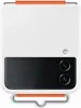 A white Samsung Z Flip4 phone case with an orange strap attached. Produktbild-Vorschau