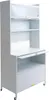 A white metal kitchen cabinet with shelves, a pull-out keyboard tray, and a drawer, all on wheels. Anteprima dell’immagine prodotto