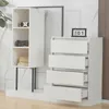 A modern white wardrobe set with open shelves and drawers, set against a marble-patterned wall. Anteprima dell’immagine prodotto
