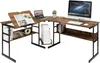 An L-shaped desk with a laptop, monitor, computer tower, and books. Podgląd zdjęcia produktu