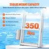 A ladder with text overlays highlighting its features and weight capacity, set against a blue, watery background. Podgląd zdjęcia produktu