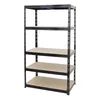 A black metal shelving unit with five tan shelves, shown against a white background. Produktbild-Vorschau