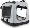 A gray and black pet carrier with mesh windows and a padded interior. Produktbild-Vorschau
