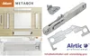 A collage of images showing kitchen cabinet hardware and components. Produktbild-Vorschau