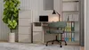 A modern home office setup with a filing cabinet, desk, chair, laptop, lamp, and bookshelf. Voir les images du produit