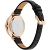 Close-up view of the back of a rose gold watch with a black leather strap. Produktbild-Vorschau