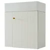 A white bathroom vanity cabinet with a gold knob and a ribbed door. Podgląd zdjęcia produktu