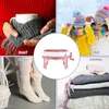 Collage of images showing a knitting machine and knitted items like scarves, hats, and socks. Náhled obrázku produktu