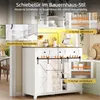 A collage of images showing a white farmhouse-style sliding door cabinet with various features highlighted. Anteprima dell’immagine prodotto