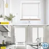 A split image showing a bathroom and a kitchen, both featuring white roller blinds on windows. Produktbild-Vorschau
