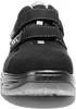 A close-up, front-facing view of a black safety shoe. Produktbild-Vorschau