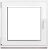 A white window frame with a clear glass pane, set against a white background. Produktbild-Vorschau