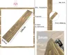 A collage of images showing a wooden-look panel, its dimensions, and details about its material and thickness. Náhled obrázku produktu