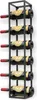 A black metal wine rack mounted on a white wall, holding six bottles of red wine. Náhled obrázku produktu